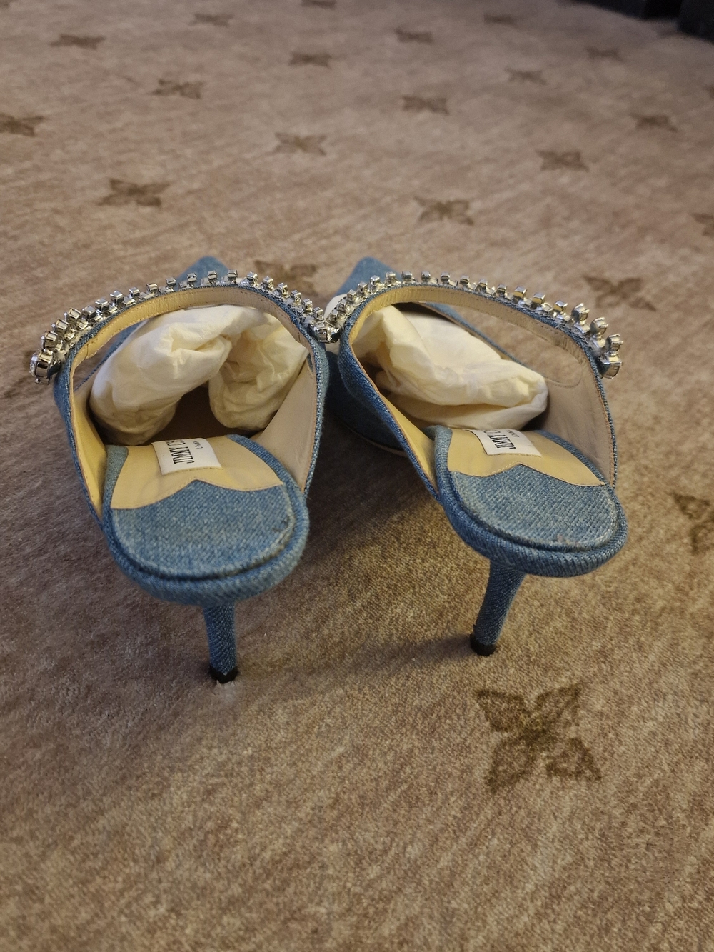 Jimmy Choo Denim Embellished Heel Mules In 39/US 8 - Picture 8 of 12